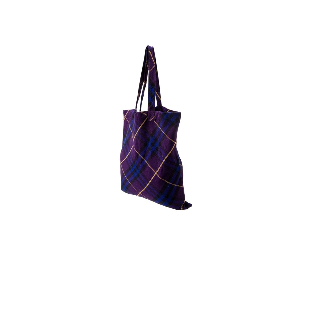 Burberry Nova Check Bucket Bag Women Large Purple Blue Good Plaid Tote - Picture 4 of 7